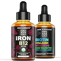 Liquid Iron Supplement for Women & Men with Vitamin B12 | Liquid Biotin Drops with Collagen Vitamin D3 Saw Palmetto & Hyaluronic Acid for Hair Skin and Nails, Hair Growth Supplement