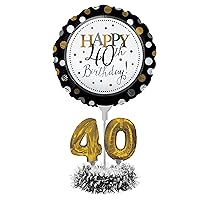Creative Converting Happy 40th Birthday Balloon Centerpiece Black and Gold for Milestone Birthday - 317306