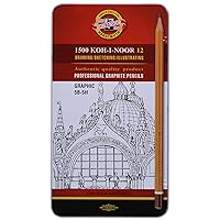 Koh-I-Noor Toison d'Or Graphite Pencil Graphics Set, 5B-5H Degrees, 12 Pencils Per Tin, 1 Each (FA1502/111.G)
