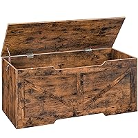 Storage Bench, 43.3” Retro Wooden Storage Chest with U-Shaped Cut-Out Pull, Safety Hinge, Supports 220 lb and Easy Assembly for Toy Box Organizer (Rustic Brown) BF772CW01