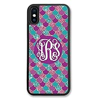iPhone XR, Simply Customized Phone Case Compatible with iPhone XR [6.1 inch] Pink Teal Mermaid Scales Monogram Monogrammed Personalized IPXR