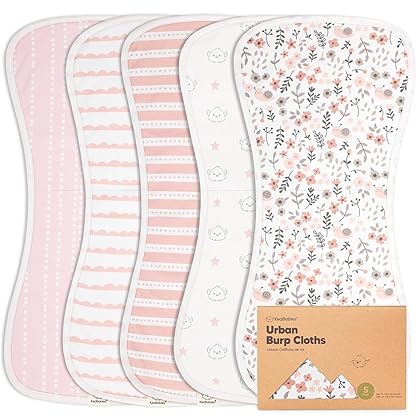 5-Pack Organic Burp Cloths, Ultra Absorbent Newborn Towel, Milk Spit Up Rags, Burpy Clothes Bib for Unisex, Baby Boys and Girls (Sweet Charm)