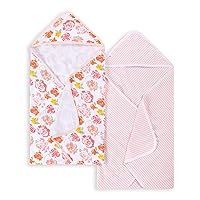 Burts Bees Baby Infant Hooded Towels Rosy Spring Organic Cotton, Unisex Bath Essentials and Newborn Necessities, Soft Nursery Towel with Hood Set, 2-Pack Size 29 x 29 Inch