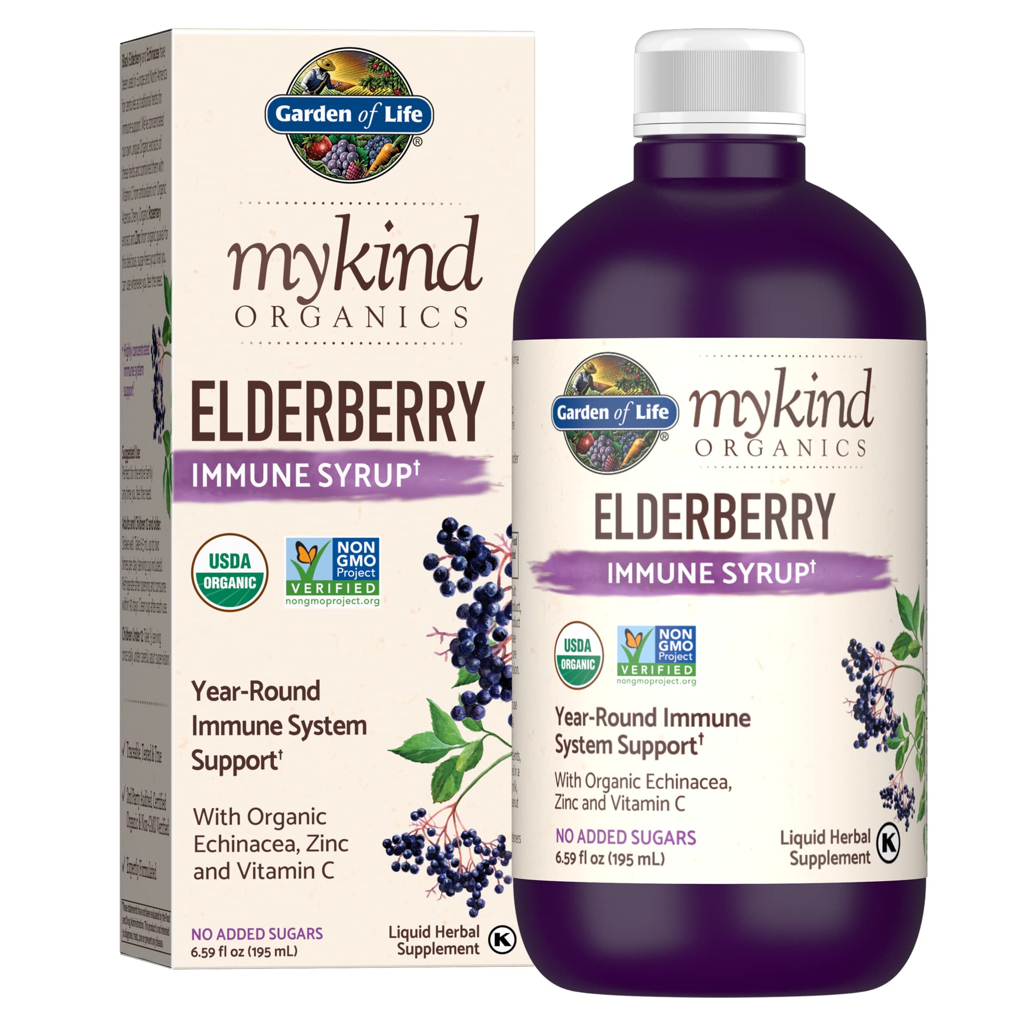 Garden of Life Organics Plant-Based Elderberry Immune Syrup 6.59 fl oz & Organics Oil of Oregano Seasonal Drops 1fl oz (30 mL) Liquid