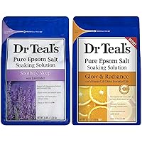 Dr. Teal's Pure Epsom Salt Bath Soaking Solution Gift Set - (2 Bags, 6 lbs Total) - Soothe & Sleep Lavender and Glow & Radiance with Vitamin C & Citrus Essential Oils - Treat Sore Muscles at Home