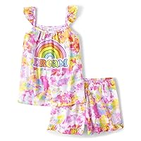 The Children's Place Girls' Sleeveless Tank Top and Shorts 2 Piece Pajama Sets