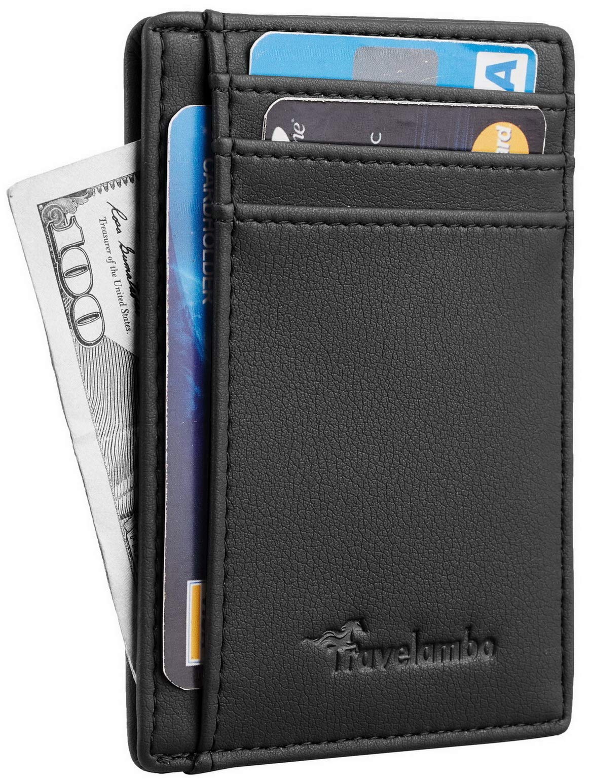 Travelambo Front Pocket Minimalist Leather Slim Wallet RFID Blocking