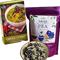 EZ THAI Pure Dried Butterfly Pea Flower Tea & EZ THAI Green Curry Paste - Herbal Tea and Authentic Thai Seasoning for Delicious Dishes