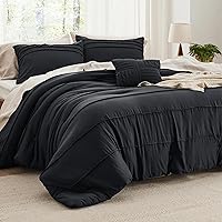 Bedsure Black King Size Comforter Set - 4 Pieces Pinch Pleat Bed Set, Down Alternative Bedding Sets for All Season, 1 Comforter, 2 Pillowcases, 1 Decorative Pillow