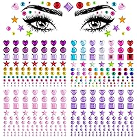 OIIKI 4 Sheets Colorful Star Face Eye Stickers, Heart Face Gems, Acrylic Crystal Face Gems, Halloween Round Square Face Makeup Stickers, 4 Styles Rhinestones Tattoos for Women, Girls