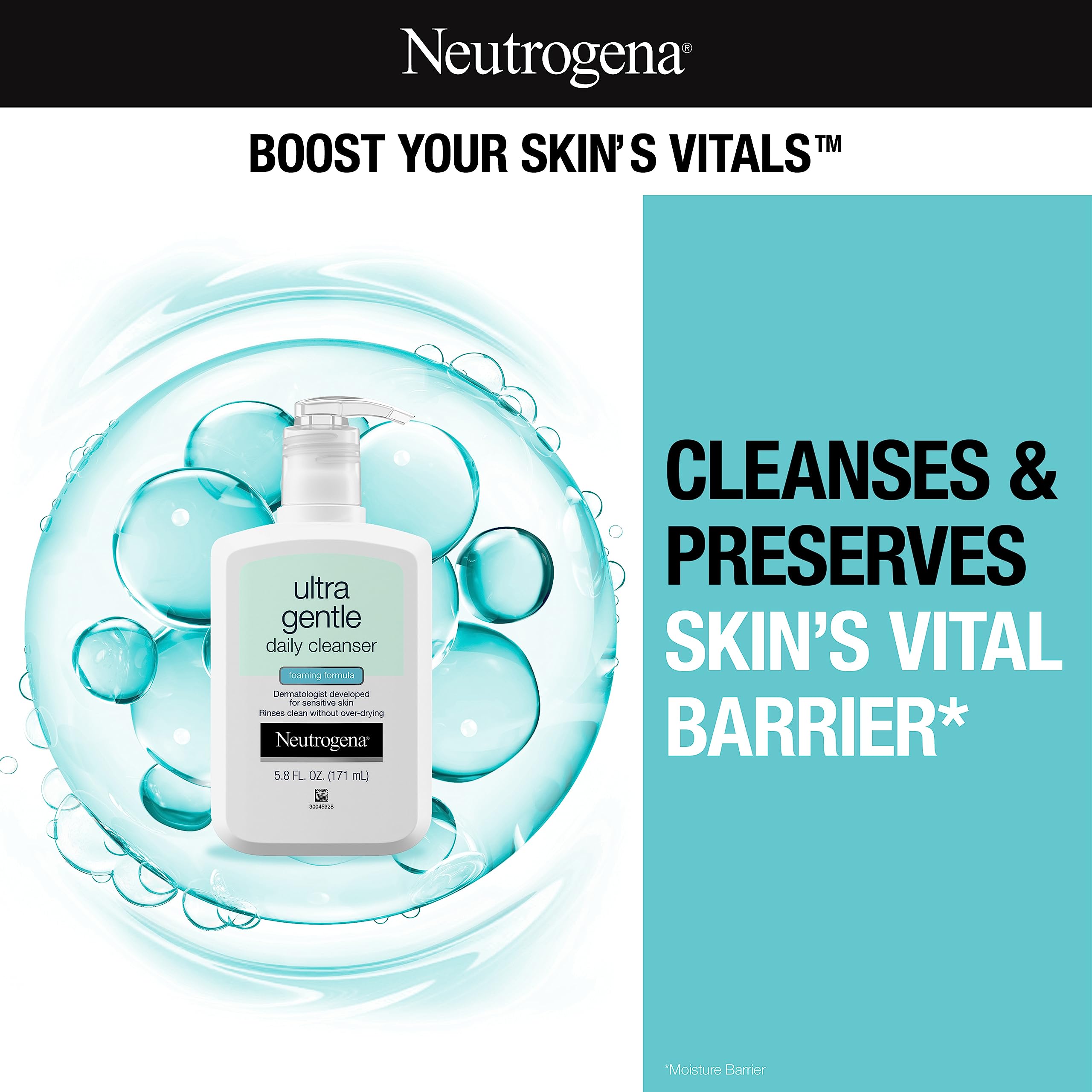Neutrogena Ultra Gentle Foaming Facial Cleanser, Hydrating Face Wash for Sensitive Skin, Gently Cleanses Face Without Over Drying, Oil-Free, Soap-Free, 5.8 fl. oz