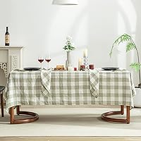EVERLY 100% Yarn-Dyed Linen Rectangle Tablecloths 60x120Inches for Dining,Buffet Parties,Picnic,Events and Restaurants,Decorative Halloween,Thanksgiving Machine Washable Tablecloths-Sage Green Plaid