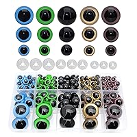 BESTCYC 1Box(80pcs) 3Size 5Colors Threaded Shank Design Plastic Safety Eyes Craft Eyes with Washers for Crafts DIY Amigurumi Stuffed Animal, Toy, Doll DIY Making Supplies (Blue+Green+Gold+Brown+Black)