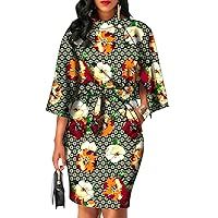 African Dresses for Women Three-Quarter Sleeve Ankara Print Clothing Casual Party Wear