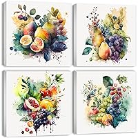 Tropical Fruit Canvas Wall Art for Kitchen Dining Room Wall Decor 4 Piece, Boho Retro Watercolor Grape Print Pictures Artwork 12x12