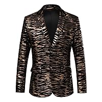 THWEI Men's Blazer Hipster Leopard Print Tuxedo Luxury Notched Lapel Slim Fit Stylish Sports Coats Jacket