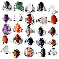 CH Wholesale Jewelry Lots 10pcs Natural Stone Silver Plated Rings
