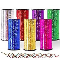 Curling Ribbon,7 Pack Silver Crimped Curling Ribbon Roll Silver Balloon Ribbons Shiny Wrapping Ribbon Balloon String Roll Gift Wrapping Ribbon (5 mm, 100 Yard/Roll) (Mixed Color 1)
