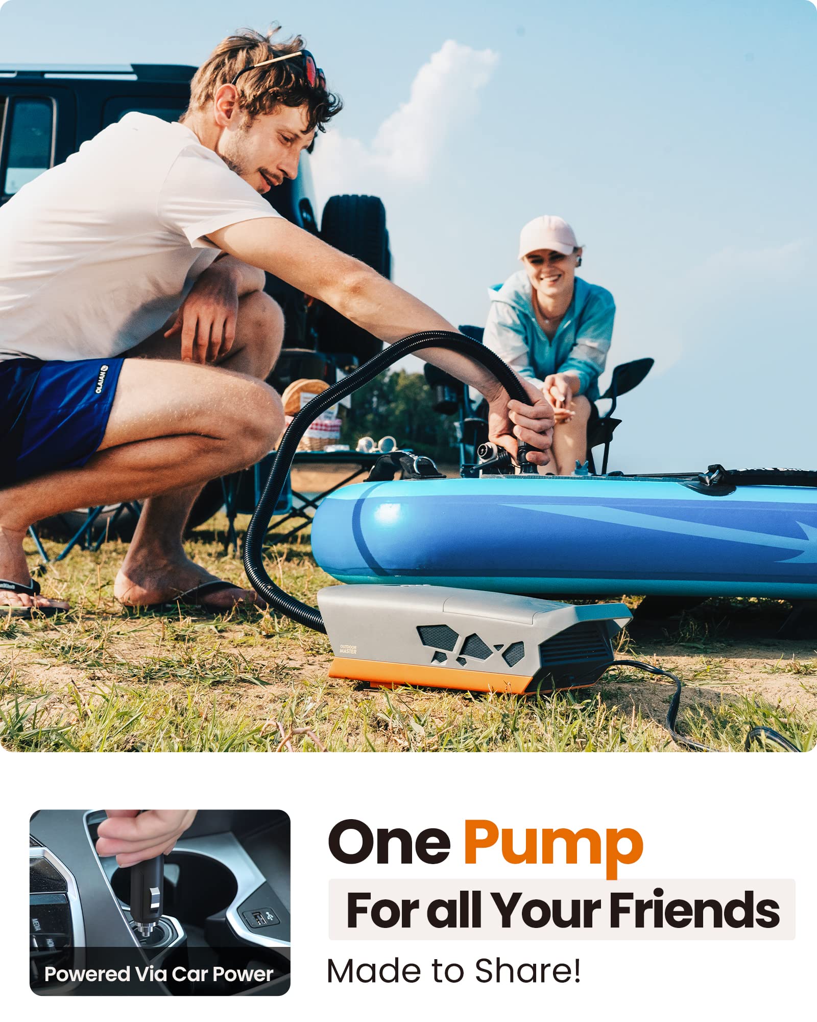 OutdoorMaster 20PSI High Pressure SUP Air Pump The Cachalot - Intelligent Dual Stage Inflation & Auto-Off, Deflation Function, 12V DC Car Connector for Inflatable Stand Up Paddle Boards, Boats