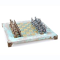 Greek Roman Army Chess Set - Blue&Copper with Blue Oxidized Board