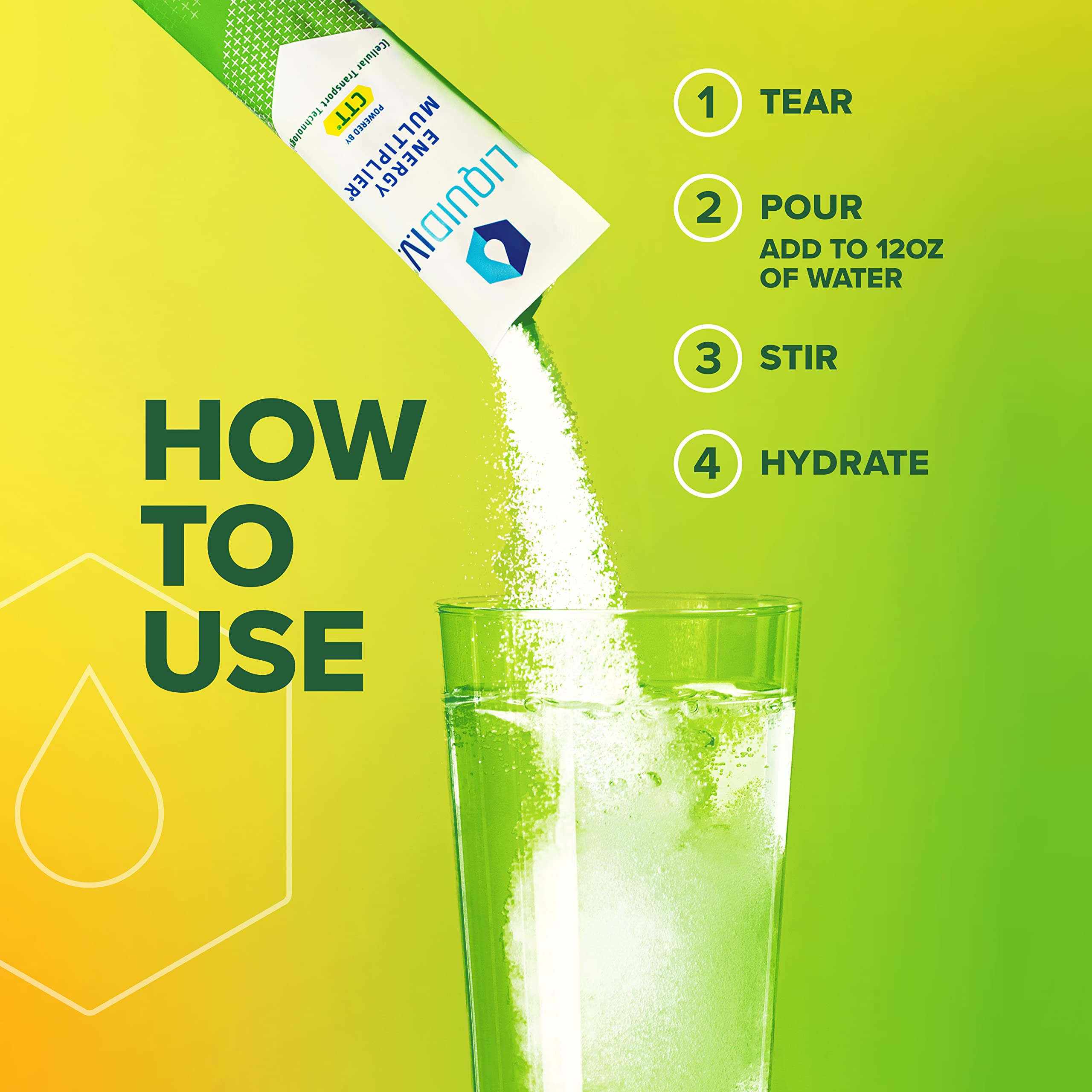 Liquid I.V. Hydration + Energy Multiplier - Lemon Ginger - Hydration Powder Packets | Electrolyte Drink Mix | Easy Open Single-Serving Stick | Non-GMO | 14 Sticks
