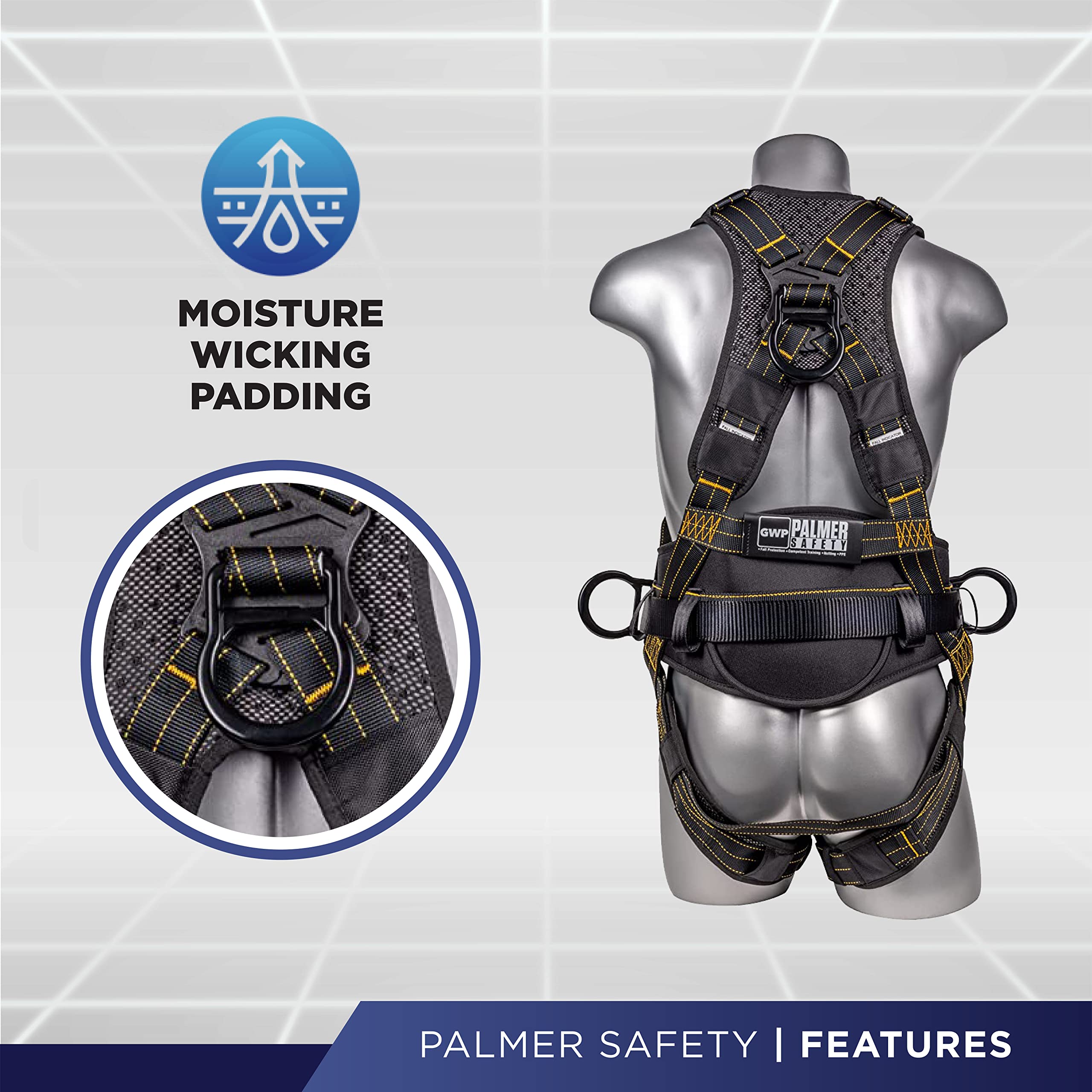 Palmer Safety Fall Protection Construction Safety Harness - QCB Chest and Legs - Aluminum D-Rings - Oil and Dust Resistant