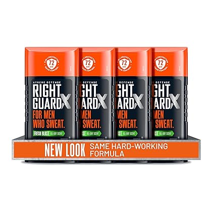 Right Guard Xtreme Defense Invisible Solid Antiperspirant & Deodorant ,72-Hour Odor Control,Fresh Blast Scent, 2.6 oz. (4 count)