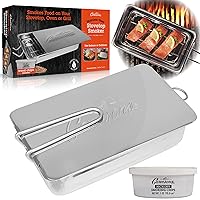Camerons Gourmet Mini Stovetop Smoker - Stainless Steel BBQ Smoker Box w/Hickory Wood Chips & Recipes - For Indoor & Outdoor Use - Great for Smoking Meats, Veggies & Seafood - Barbecue Grilling Gift