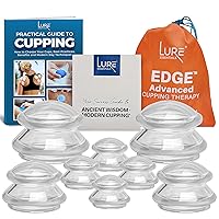 LURE Essentials Edge Cupping Therapy Set - Cupping Kit for Massage Therapy - Silicone Cupping Set - Massage Cups for Cupping Therapy, (8 Cups - 2L, 2M, 4S, e-Book) (Clear)