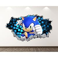 Sonic Wall Decal Smashed Stickers for Bedroom Baby Nursery Sonic Decor for Boys Wall Sticker Wolf Sonic The Hedgehog Sticker Video Game Cartoon Gaming Playroom Wall Art Vinyl Mural Decals BR08