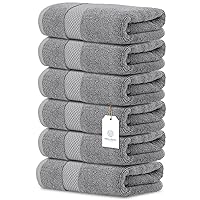 White Classic Luxury Hand Towels | Cotton Hotel spa Bathroom Towel | 16x30 | 6 Pack | Light Grey