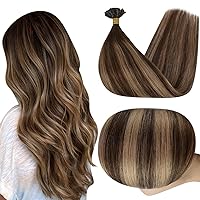 Full Shine U Tip Human Hair Extensions Ombre Brown to Honey Blonde Highlighted 4/24/4 Fusion Extensions Human Hair 20 Inch U Tip Hair Extensions Real Human Hair 50g/50s U Tip Remy Human Hair Extension