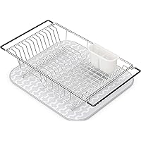 Simple Houseware Large Over Sink Counter Top Dish Drainer Drying Rack with Drying Mat and Utensil Holder, Chrome