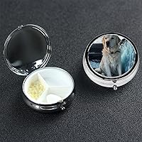 Round Pill Box Pill Case Weekly Pill Organizer with 3 Compartments Dog on ice seat Pillbox Small Pill Container Portable Vitamin Holder Boxes for Supplements Medicine Organizer for Pill