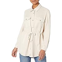 [BLANKNYC] Womens Luxury Clothing Faux Suede Shirt Jacket with Drawstring Waist Detail, Comfortable & Stylish ShacketJacket