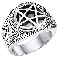 FaithHeart Five-pointed Star Pentagram Ring Stainless Steel Vintage Celtic Statement Band Rings for Male Size 9