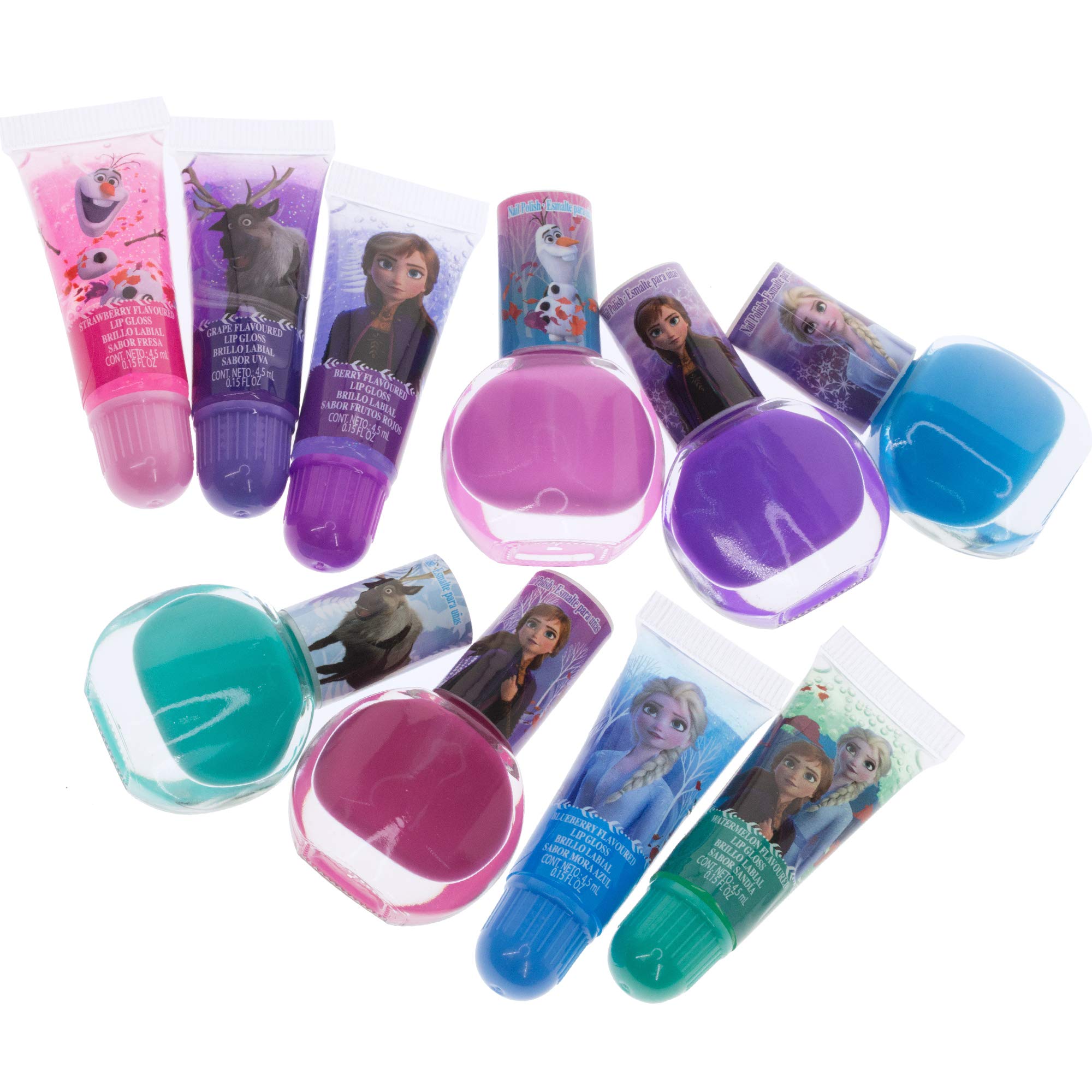 Disney Frozen Elsa Anna Nail Polish Cosmetic Makeup Set for Girls with Lip Gloss Nail Polish Nail Stickers - 11 Pcs| Parties ,Sleepovers Makeovers| Birthday Gift for Girls 3 Yrs+