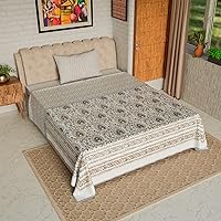 Reversible 100% Cotton Single Lightweight Blanket, Indian Blanket, AC Blanket Throw, 60x90''' (Orange Grey Plant)