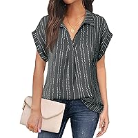 Messic Womens Short Sleeve Blouses Collared V Neck Shirts Chiffon Summer Business Casual Tops