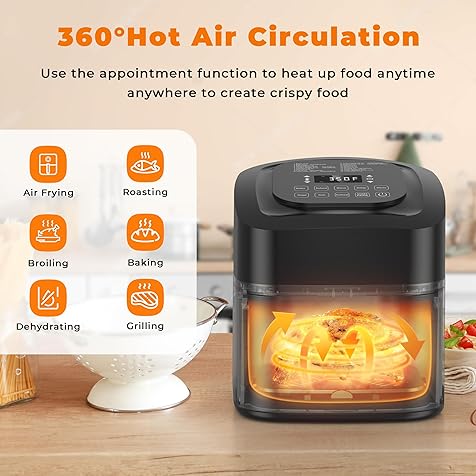 Nuwave Brio 10-in-1 Air Fryer 7.25Qt with Patented Linear T Thermal Technology for Crisping, Roasting, Dehydrating, and Reheating Non-Stick, Dishwasher Safe Basket, and App with 100+ Recipes - Black