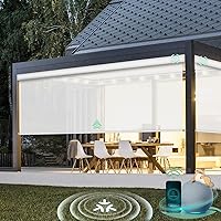Yoolax Motorized Matter Patio Shades roll up Outdoor with Remote Control,Cordless Smart Outdoor Blinds Compatible with Alexa, Google Home, Homekit (White)