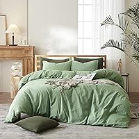 AMWAN Simple Style Sage Green Duvet Cover King Size Soft 100% Washed Cotton Bedding Sets Solid Color Light Green Comforter Cover 1 King Duvet Cover with 2 Pillowcases Aesthetic Luxury Bedding Set