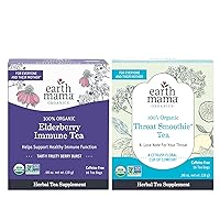 Earth Mama Organic Elderberry Immune Tea + Organic Throat Smoothie™ Tea for Wellness Support | Safe for Breastfeeding, Pregnancy and Kids, 16 Count (Pack of 2)