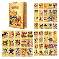 Aochxm 55 PCS Gold Cards Packs Vmax DX GX Rare Golden Cards, TCG Deck Box Gold Foil Card Assorted Cards for Kids Birthday Party Favors Gifts (No Duplicates)