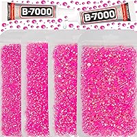 b7000 Glue with 30200Pcs Hot Pink Rhinestones Flatback for Crafts Clothing Clothes Fabric,Bright Pink ab Jelly Transparent Resin Flat Back Gems Jewels Stone Bulk ss10-ss20 for Tumblers Shoes Sneakers