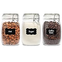 ComSaf Airtight Glass Canister Set of 3 with Lids 34oz Food Storage Jar Round - Storage Container with Clear Preserving Seal Wire Clip Fastening for Kitchen Canning Cereal,Pasta,Sugar,Beans,Spice