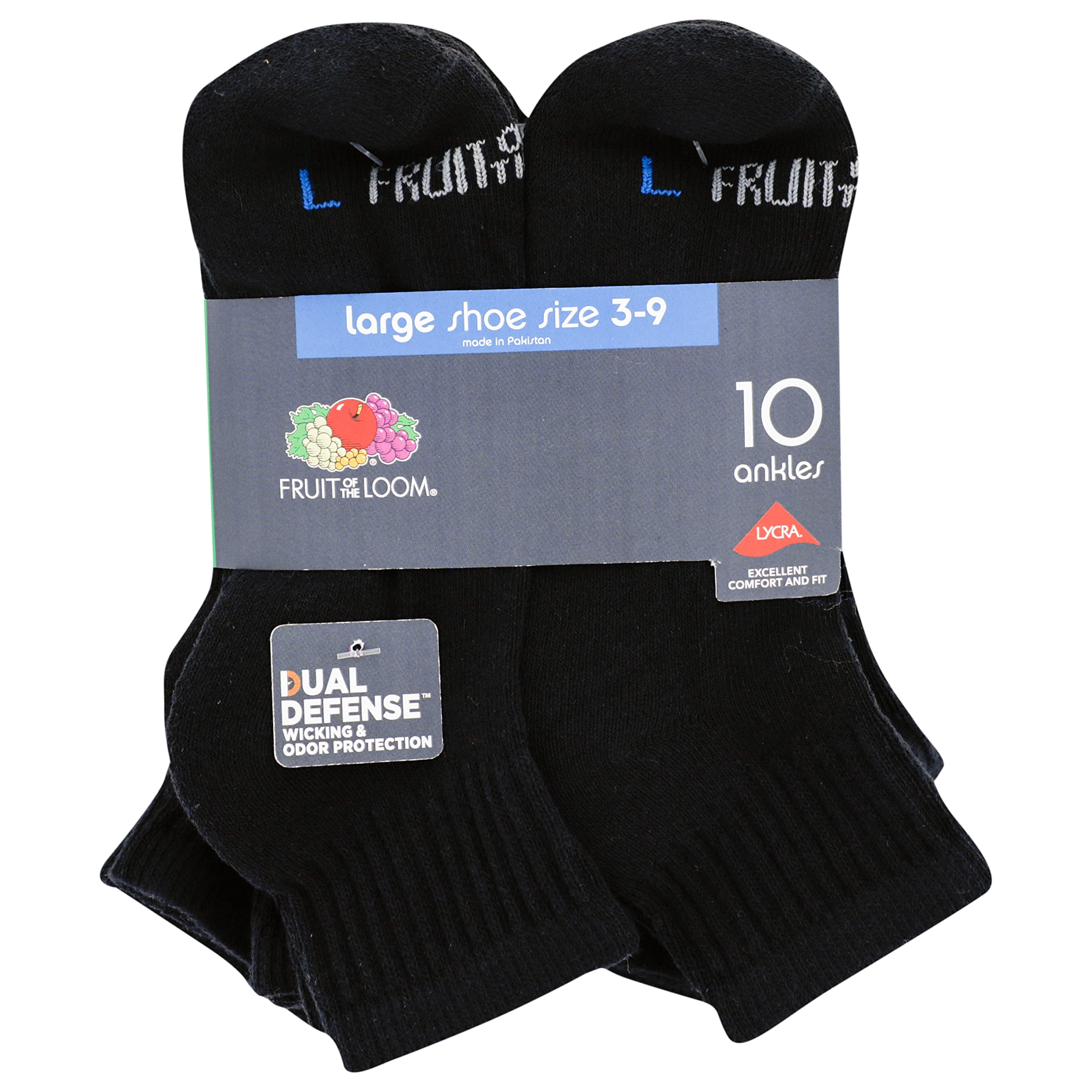 Fruit of the Loom Boys' 10 Pair Pack Dual Defense Cushioned Comfort Socks
