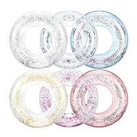 6 Pcs Inflatable Pool Float Tube Transparent Swimming Ring with Confetti Glitter Inner Tubes Swim Tubes Rings for Adults Kids Summer Swimming Pool Beach Water Party