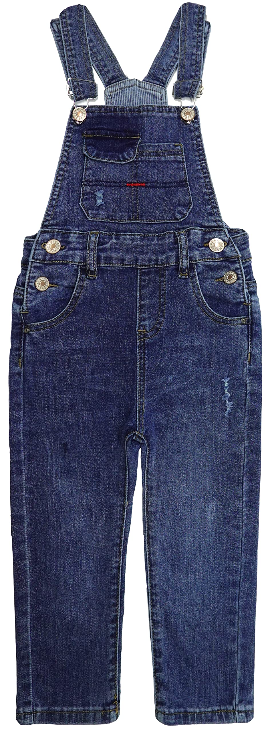 KIDSCOOL SPACE Baby Little Boys Slim Fit Jeans,Ripped Bib Pocket Fashion Denim Overalls