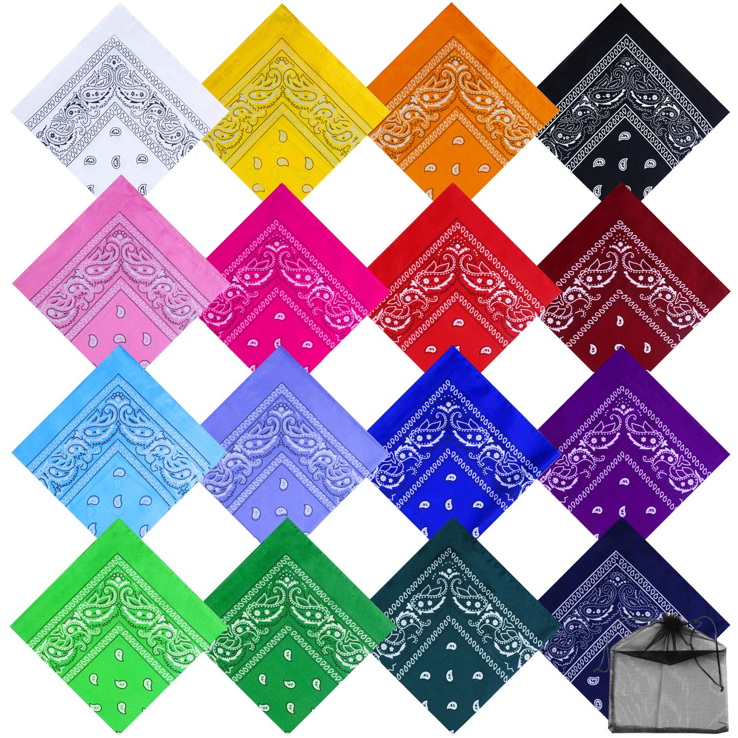 URATOT 16 Pieces Paisley Bandanas Cowboy Bandana Handkerchiefs Paisley Print Head Wrap Scarf, Assorted 16 Colors